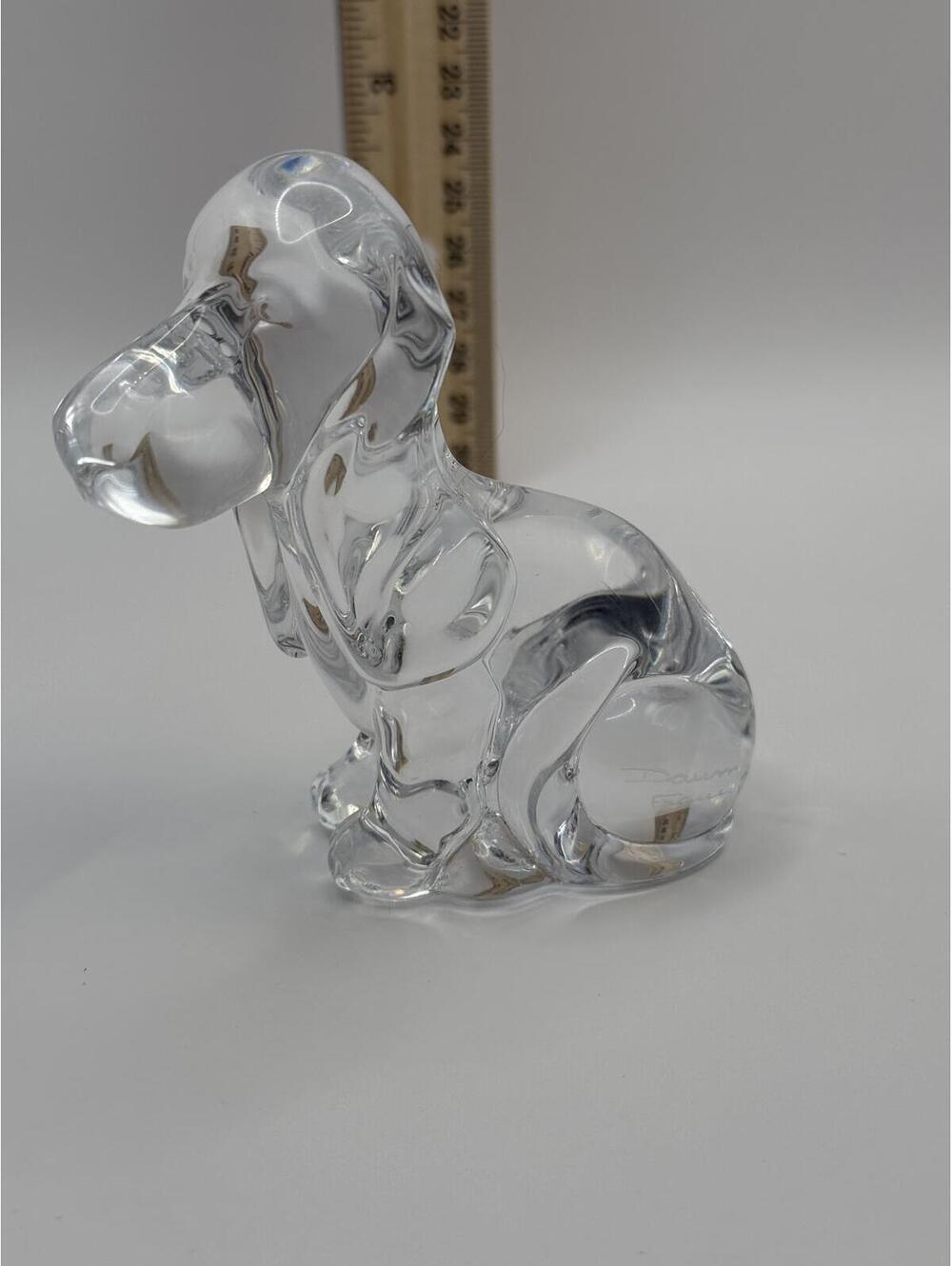 Daum France Crystal Basset Hound Puppy Dog Figurine Signed Art Glass